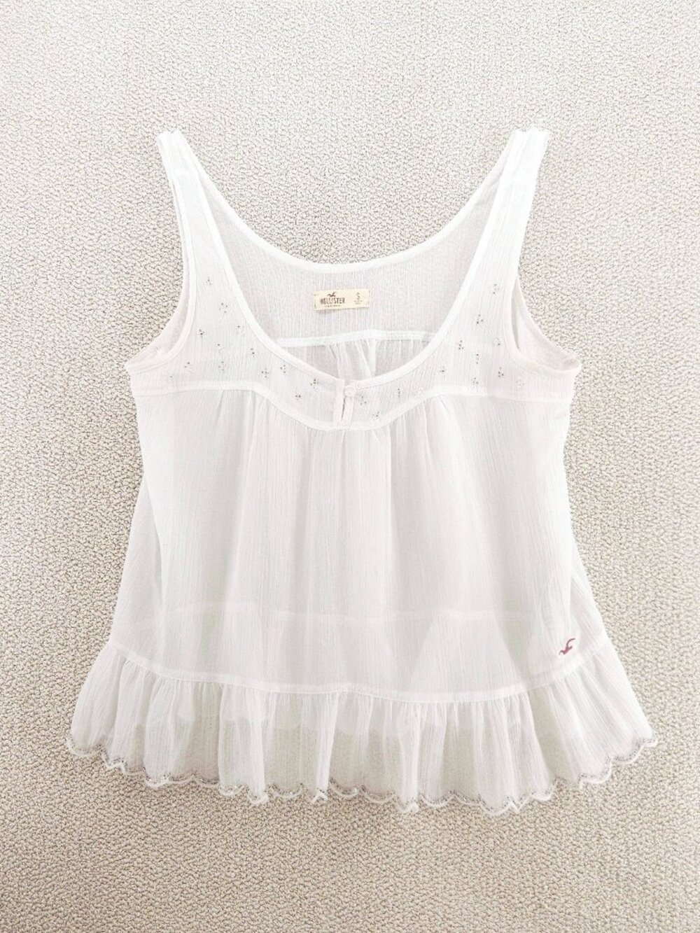 Vintage Hollister Y2K Coquette Baby Doll Top, Beaded Boho Ruffle Hem
